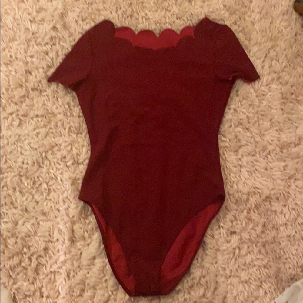 Maroon scalloped bodysuit